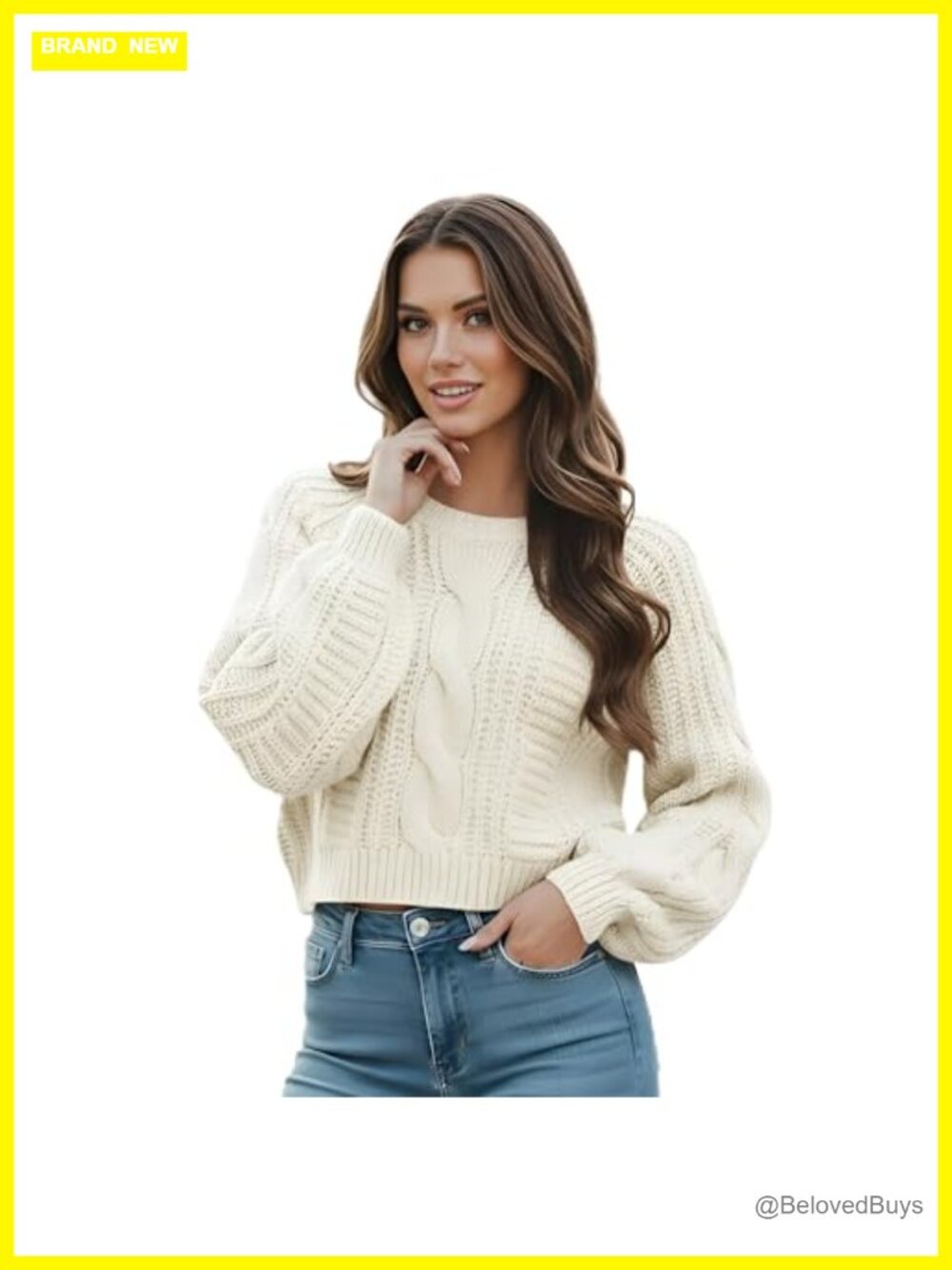 Cropped Cable Knit Sweater Long Sleeve Pullover